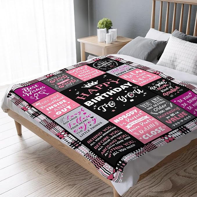 Birthday Gifts for Women - Happy Birthday Decorations Blanket - Gifts for Women Birthday Unique - Womens Birthday Gift Ideas for Her Wife Daughter Mom Sister Grandma - Soft Throw Blanket 60"x80"