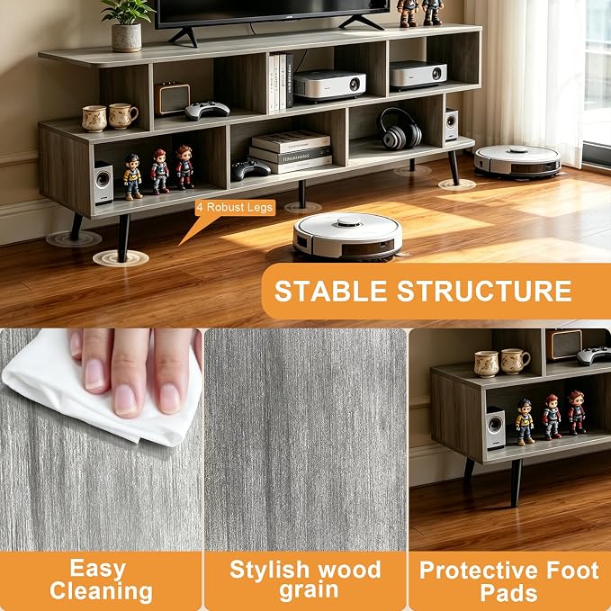Lightdot 65" TV Stand Fits TVs Up to 75 Inch, Modern Entertainment Center with Power Outlet & Open Storage Shelves, Sofa Cabinet Media Console, Easy Assembly TV Table for Living Room,Bedroom - Image 6