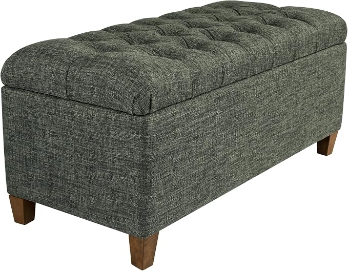 Homepop Home Decor Tufted Ainsley Button Storage Ottoman Bench with Hinged Lid Ottoman Bench with Storage for Living Room & Bedroom, Green Clover Fabric - Image 12