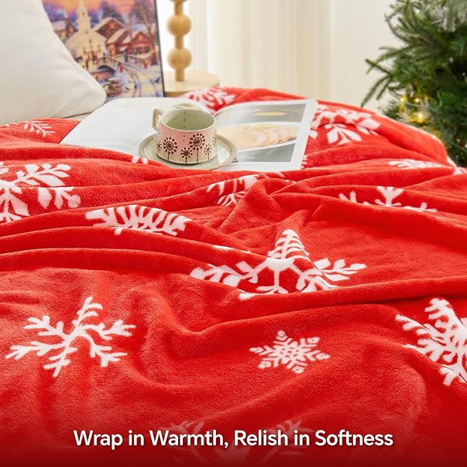 BEDELITE Christmas Throw Blanket?€? Cozy Holiday Blanket with Red Snowflake Design, Soft Lightweight Fleece Christmas Blanket for Couch & Bed, Festive Home D??cor & Gift, 50"x60"