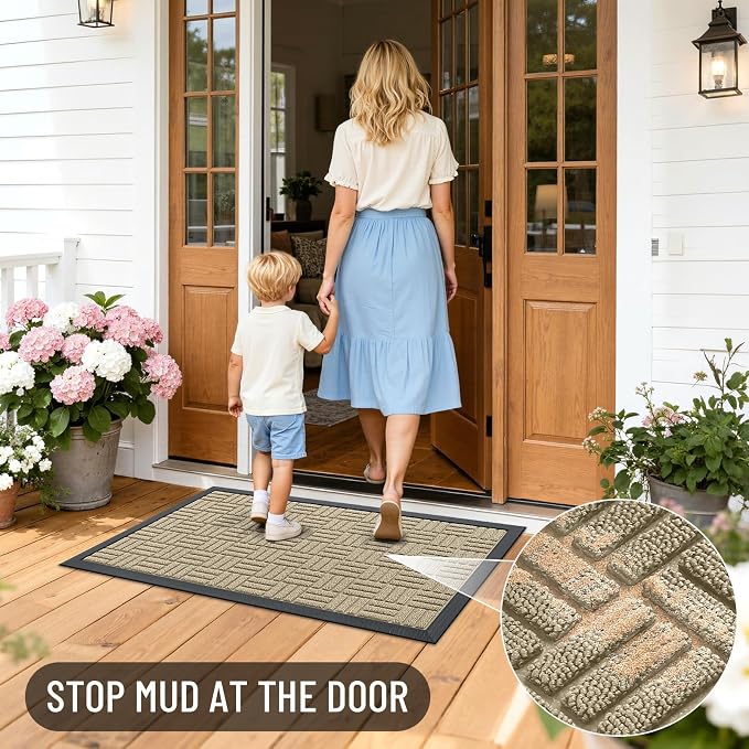 OLANLY Front Door Mat Outside Entrance 59x23, Absorbent, Heavy Duty Sturdy Natural Rubber Doormat Indoor Outdoor, Stain and Fade Resistant, Non-Slip Backing Low Profile Floor Mat for Entryway, Beige - Image 7