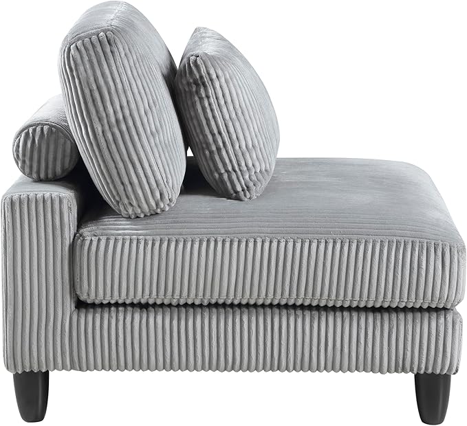 Lexicon Modular Sectional Sofa for Living Room, Corduroy Fabric Upholstery Armless Chair with Pillow, Units of Modular Sectional Couch, Upholstered Chair for Customizable Sectional Sofa Couch, Gray