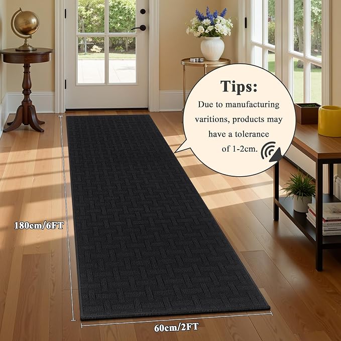 Ileading Hallway Runner Rug 2x6ft Kitchen Floor Mat Modern Geometric Non Slip Throw Rugs Busy Traffic Extended Indoor Doormat Machine Washable Accent Carpet for Laundry Bedroom(Black) - Image 6
