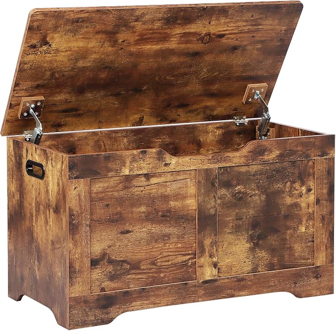 Timberer 31.5" Storage Chest, Wooden Storage Bench, Lift Top Toy Chest with 2 Safety Hinges, Large Toy Box, Entryway Shoes Bench for Living Room, Bedroom, Rustic Brown by Timberer