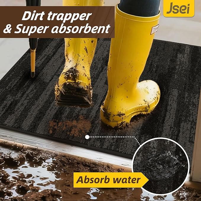 JSEI Dirt Trapper Door Mat 32"x48", Non-Slip Doormats Washable Entryway Mat, Welcome Floor Mat Absorbent Low Profile Dog Door Mats for Front Back Door, Wet Shoes & Paws, Dark Gray - Image 5