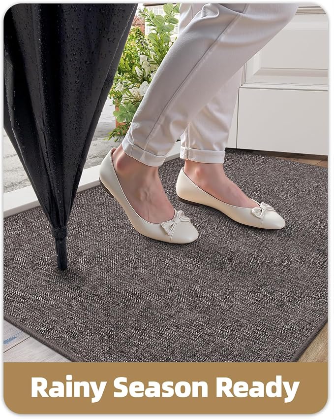 Color&Geometry Ultra Thin Indoor Door Mat (Rolled-up NO Creases) 36"x56", Non Slip Rubber Backed Dirt Trapper Door Mat Indoor Entrance, Low Profile Entryway Mat, Easy Clean Entry Mat, Grey-brown Linen - Image 7