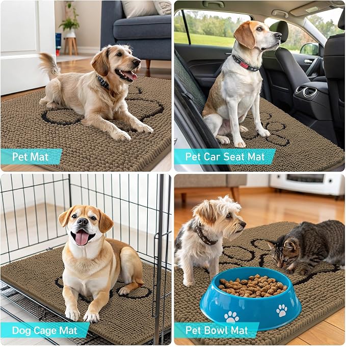 OLANLY Dog Door Mat for Muddy Paws 70x24, Paw Print Design, Absorbs Moisture and Dirt, Absorbent Non-Slip Washable Doormat, Quick Dry Chenille Mud Mat for Dogs, Entry Indoor Entryway Carpet, Tan - Image 7