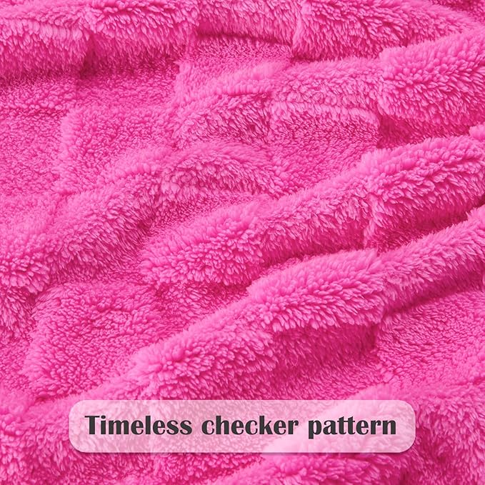 NEWCOSPLAY Super Soft Throw Blanket Hot Pink Premium Silky Flannel Fleece 3D Checkered Lightweight Bed Blanket All Season Use (Hot Pink Checkered, Throw(50"x70"))