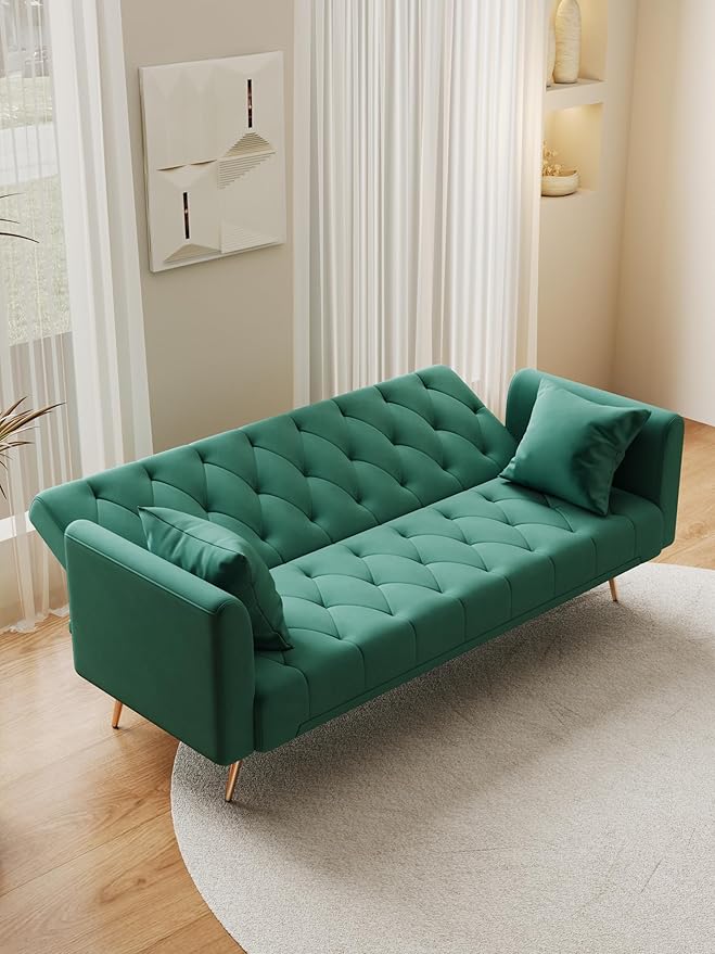 KEIKI 71 INCH Loveseat Sofa with Adjustable Backrest, Upholstered 2 Seater Velvet Couch for Living Room Bedroom Office Apartment, Green