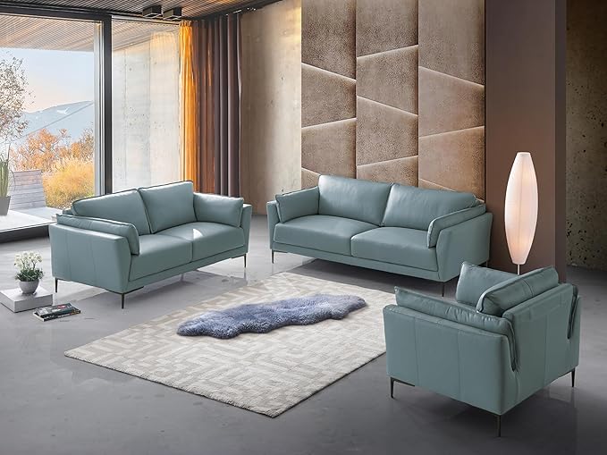 Acme Mesut Leather Upholstered Loveseat in Light Blue and Black