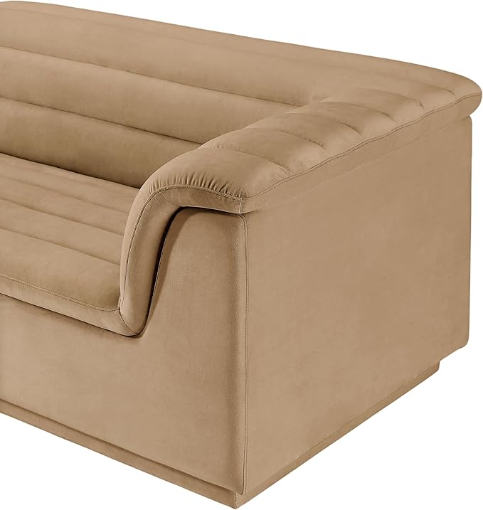 Meridian Furniture 194Camel-Sectional Cascade Collection Modern | Contemporary Modular Sectional with Soft Camel Velvet Fabric, Deep Channel Tufting, Curved Arms, 148" W x 80" D x 28" H, Camel