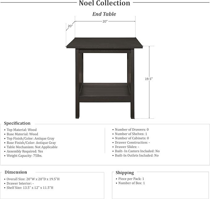 Lexicon Noel 3-Piece Coffee Table Set, Antique Gray