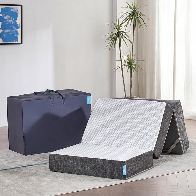 Odorless Foldable Mattress Twin XL 80" x 38" x 8", 8 Inch Medium Firm Folding Foam Mattress with Storage Bag, Fiberglass Free Trifold Memory Foam Mattress for RV, Guest Bed