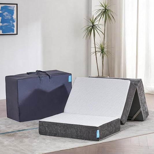 Odorless Foldable Mattress Twin XL 80" x 38" x 8", 8 Inch Medium Firm Folding Foam Mattress with Storage Bag, Fiberglass Free Trifold Memory Foam Mattress for RV, Guest Bed
