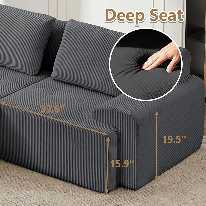 KIGOTY Modular Sectional Sofa, 3 PCS Comfy Cloud Sectional Couch with Deep Seat, Corner Sofas, Modern Boneless Couch for Living Room, No Assembly Required,Grey