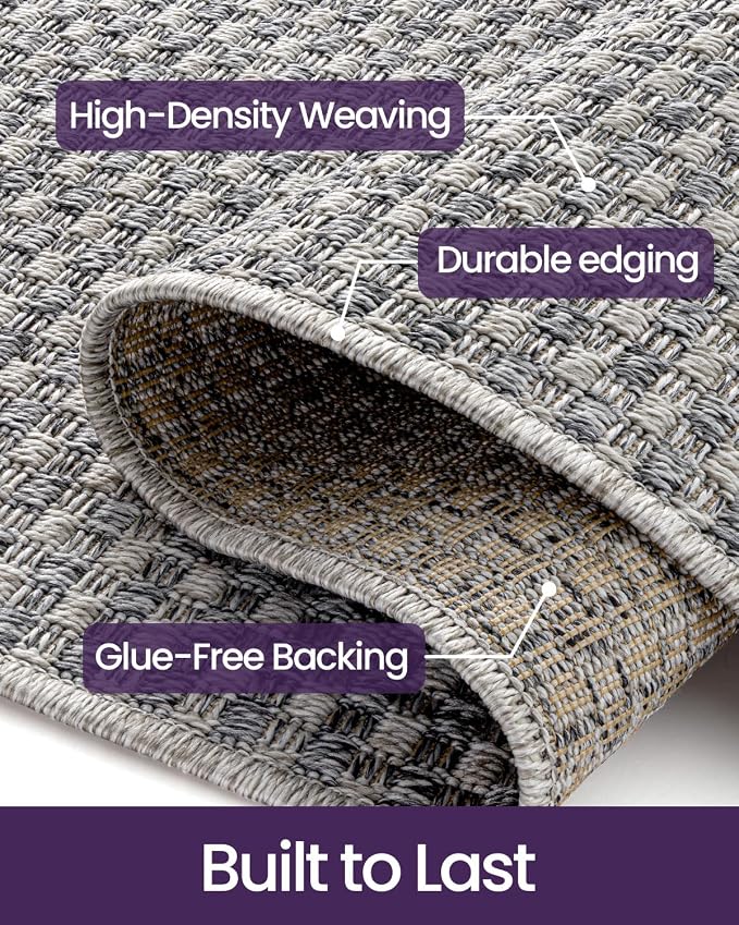 DEXI Hallway Runner Rug 3.3x6.7, Woven Braided Farmhouse Runner Carpet Indoor, Absorbent Thin Long Entryway Runners for Kitchen, Laundry Room, Patio Entrance, Checkered Grey - Image 7
