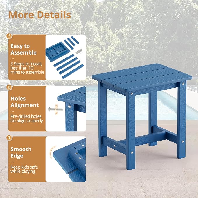 LUE BONA Outdoor Side Table, HDPS Small Outdoor Table, Adirondack Side Table, Outside End Table for Patio, Porch, Deck, Weather Resistant/Easy Maintenance/Indoor or Outside Use, Navy Blue - Image 7