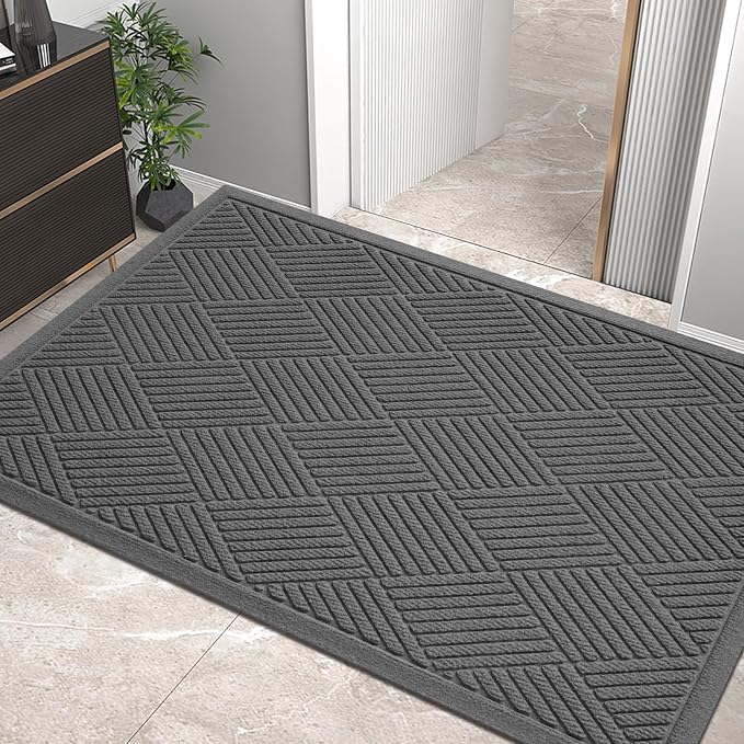 HIYARD Sturdy Front Door Mat, Absorbent Muddy Dirt Resist Welcome Door Mats Outdoor Indoor, Stain and Fade Resistant, Non-Slip Rubber Backing Low Profile Doormat for Entryway, 60×36, Charcoal by HIYARD