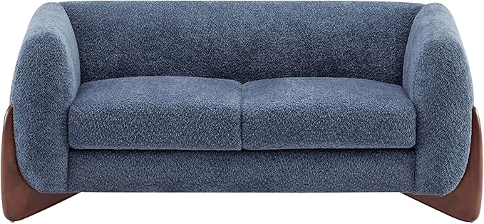 Merax 63 Inch Modern Boucle Upholstered 2-Seater Sofa, Chenille Fabric Loveseat with Solid Wood Legs, Low Profile Small Couch for Living Room, Navy Blue