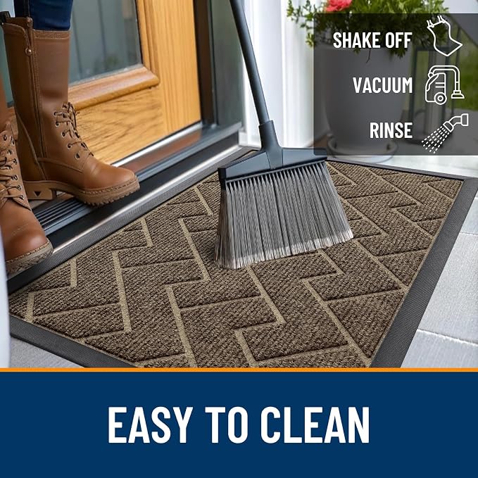 OLANLY Front Door Mat Indoor Outdoor Entrance, Waterproof All-Season, All-Weather Doormat, Sturdy Natural Rubber, Low Profile, Easy Clean Patio Porch Entryway Mat, Herringbone Brick (Brown, 71x23) - Image 6