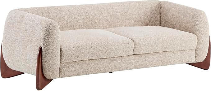 Merax 82 Inch Boucle Sherpa Sofa, Chenille Loveseat with Removable Cushions & Wood Legs, Modern Plush 3-Seater Couch for Living Room, Almond