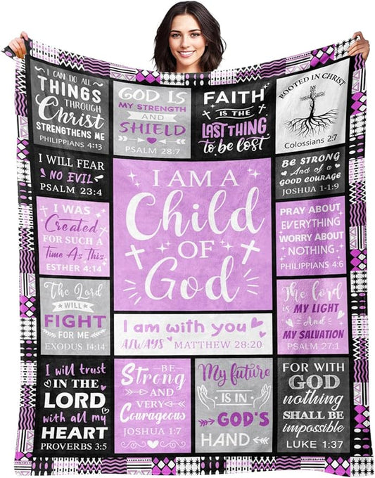 Baptism Gifts for Girl - Christian Gifts for Women - I Am a Child of God Blanket 60"x80" - Inspirational Birthday Religious Catholic & Communion Confirmation Gift for Teen Girls Daughter Granddaughter