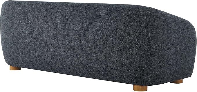 Modway Holland 85 Inch Minimalist Curved Back Sofa in Navy – Chenille Fabric Sofa with Ball Throw Pillows and Wood Feet – Modern 3-Seater Couch for Living Room