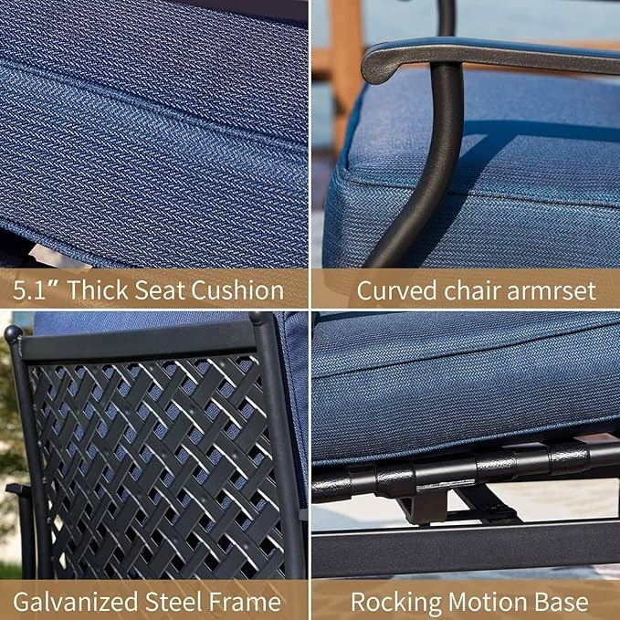 PatioFestival Patio Conversation Set 4 Pieces Cushioned Outdoor Furniture Sets with All Weather Frame for Porch Backyard Lawn (Navy-Blue)