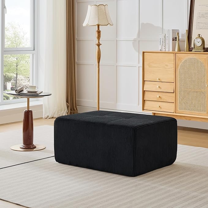 Modular Sectional Sofa, Boneless Couches for Living Room, Corduroy Couch, Big Comfy Couch, Modular Cloud Sofa with Deep Seat (Black, 1 Piece-Ottoman)