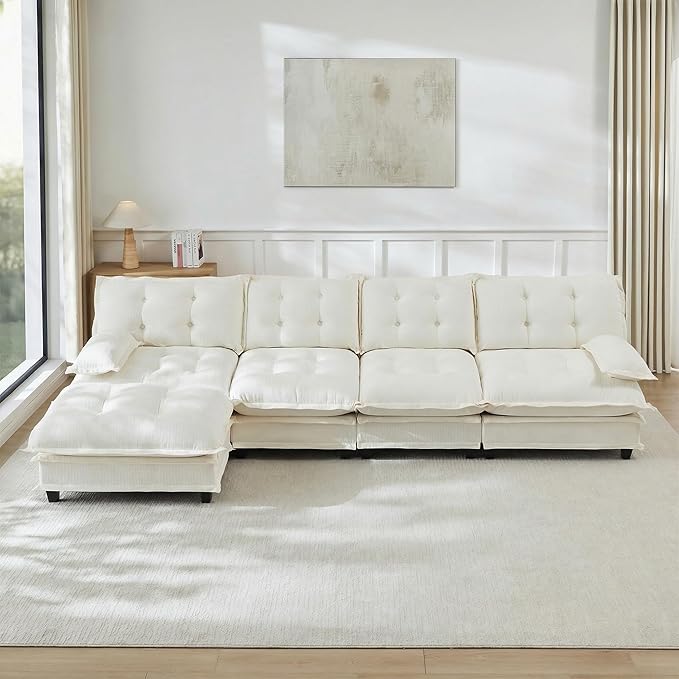 Oversized Modular Sectional Sofa with Reversible Ottoman, 138" Wide L-Shaped Chenille Cloud Couch for Living Room, Deep Seat Furniture Set with Detachable Pillow Armrest and Thickness Cushions | Free Combination, Tufted