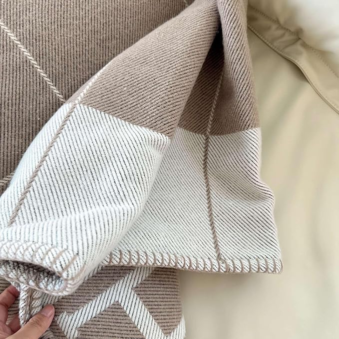 Fcteap h Blanket Soft Throw Blanket Faux Fleece Cashmere Plaid Warm Shawl Thick Knitted Plush Cozy Comfy for Women Throw Blanket for Sofa Couch Bed Queen King Size 55x66 in (Khaki)