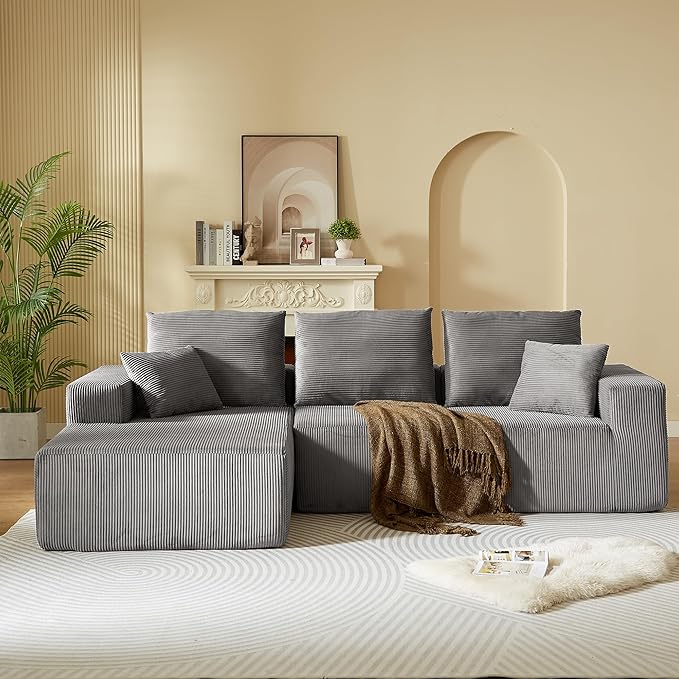 109.4" Oversized Modular Sectional Sofa with Chaise, Convertible L Shaped Cloud Couch with Deep Seat, 35D Full Foam Compressed Boneless Couches for Living Room, Bedroom, Office, No Assembly Required