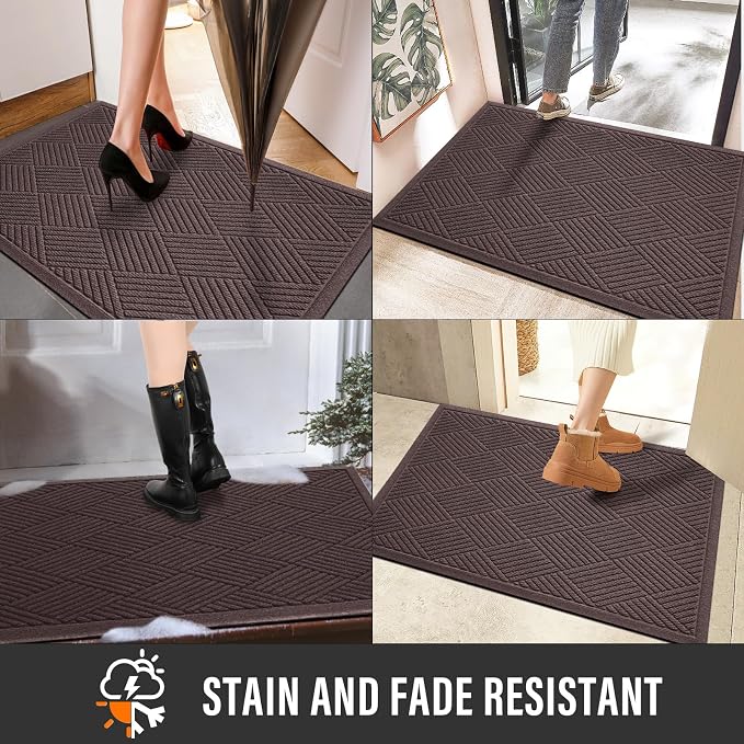 HIYARD Sturdy Front Door Mat, Absorbent Muddy Dirt Resist Welcome Door Mats Outdoor Indoor, Stain and Fade Resistant, Non-Slip Rubber Backing Low Profile Doormat for Entryway, 60×36, Coffee - Image 5