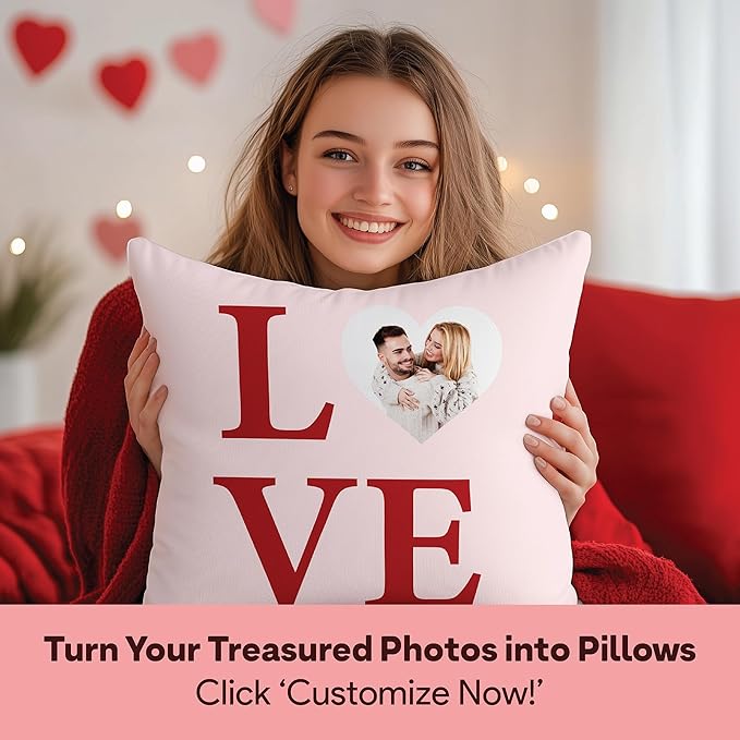 Fabric Textile Products Ships Next Day - Valentines Day Heart Decor - Custom Pillow - USA Made - Pillow with Pictures or Text - Valentines Gifts for Him or Her - Fluffy Soft Pillows - 16x16