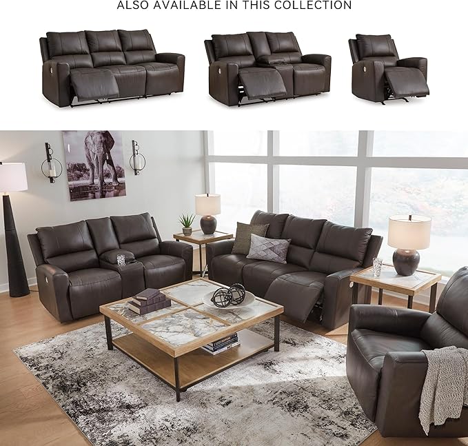 Signature Design by Ashley Boxmere Modern Leather Match Power Reclining Sofa with USB Ports, Dark Brown
