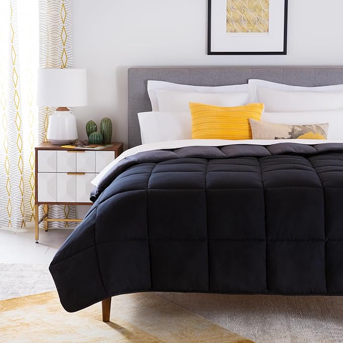 Linenspa Reversible Down Alternative Comforter and Duvet Insert, for Twin XL Size Bed – All-Season Comforter with Box Stitch and 8 Duvet Loops – Bedding for Kids, Teens, and Adults – Black / Graphite