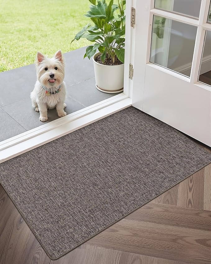 Color&Geometry Ultra Thin Indoor Door Mat (Rolled-up NO Creases) 32"x48", Non Slip Rubber Backed Dirt Trapper Door Mat Indoor Entrance, Low Profile Entryway Mat, Easy Clean Entry Mat, Grey-brown Linen - Image 9
