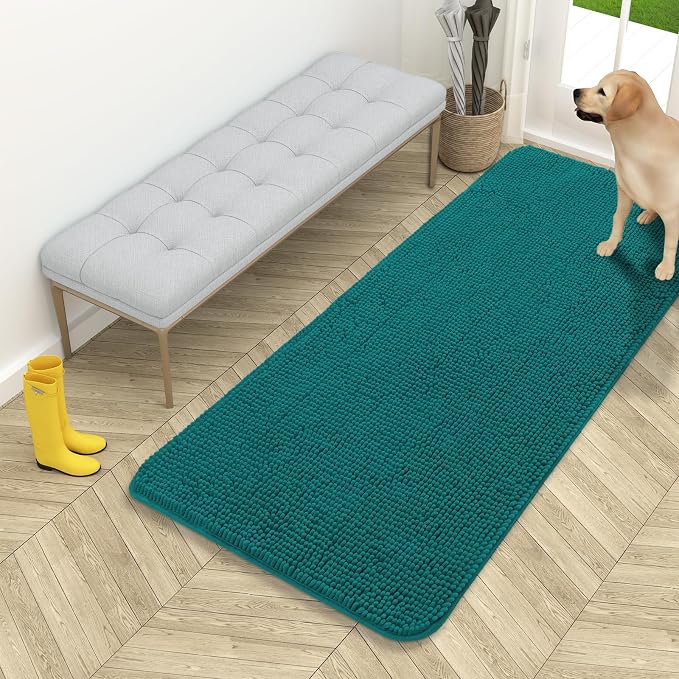 OLANLY Dog Door Mat for Muddy Paws 54x24, Absorbs Moisture and Dirt, Absorbent Non-Slip Washable Doormat, Quick Dry Chenille Mud Mat for Dogs, Entry Indoor Entryway Carpet for Inside Floor, Lake Blue by OLANLY