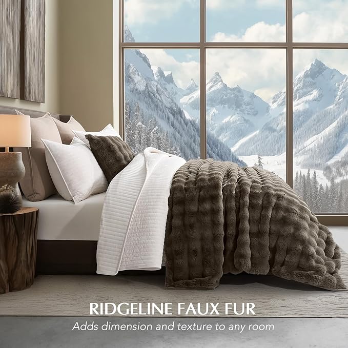 EverGrace Ultra Soft Luxury Fluffy Faux Rabbit Fur Throw Blanket, Thick Warm Bubble Throw for Bed, Cozy Plush Reversible Blankets for Couch, Chair, Sofa, Dark Taupe, 90x90 Inches
