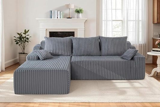 Homguava 94'' Cloud Sectional Couch, Modular L-Shape Couch with Chaise, Boneless Sofa with Deep Seat for Living Room Bedroom,No Assembly Required(Grey,Left Facing Chaise)