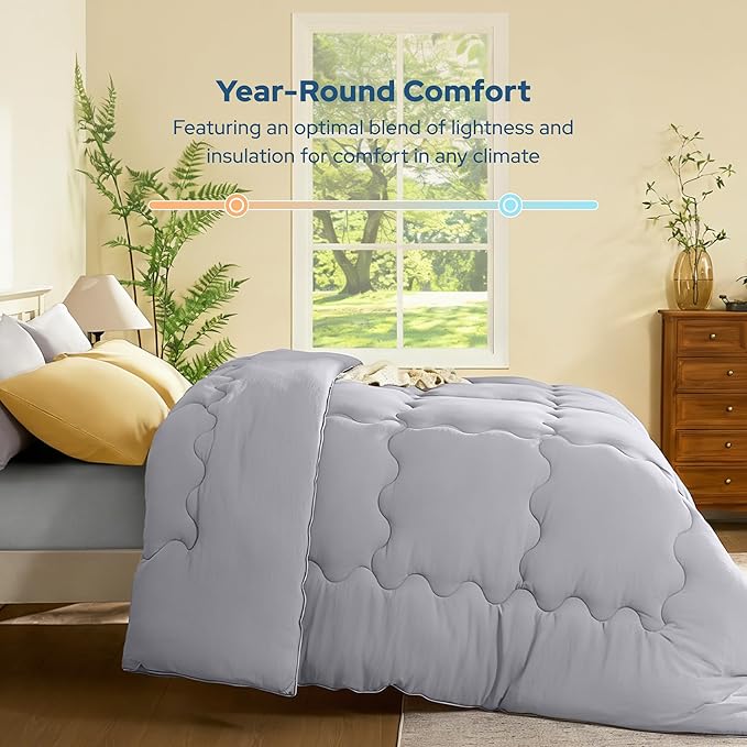 BEDLORE Queen Comforter Duvet Insert - All Season Down Alternative Quilted Bedding, Ultra Soft Lightweight with 4 Corner Tabs, Machine Washable Queen Size Bed Comforter, Light Grey 88 x 88 Inches