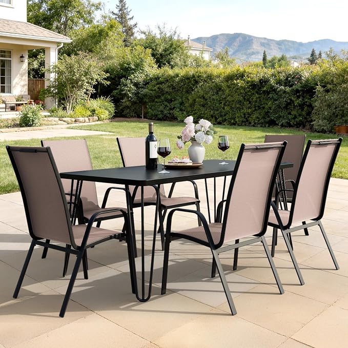 JEAREY Patio Dining Chairs Set of 6, Outdoor Stackable Dining Furniture Set, All Weather Dining Set for Lawn, Garden, Backyard, Poolside, Brown - Image 8
