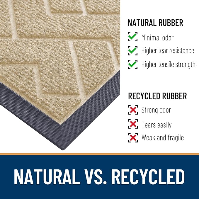 OLANLY Front Door Mat Indoor Outdoor Entrance, Waterproof All-Season, All-Weather Doormat, Sturdy Natural Rubber, Low Profile, Easy Clean Patio Porch Entryway Mat, Herringbone Brick (Beige, 29.5x17) - Image 5