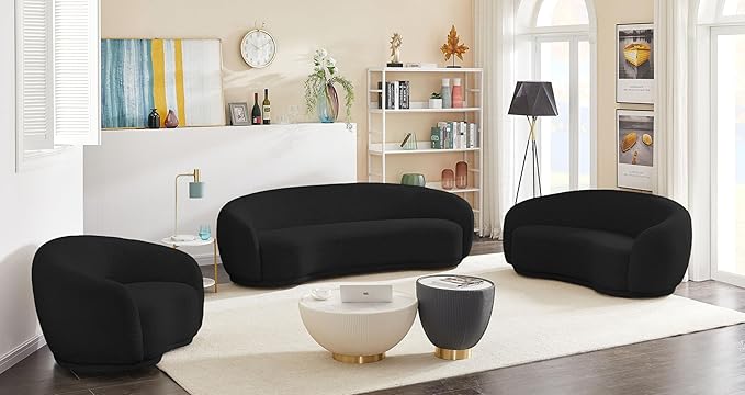 Meridian Furniture 693Black-L Hyde Collection Modern | Contemporary Boucle Fabric Upholstered Loveseat, Black, 64" W x 38" D x 27.5" H