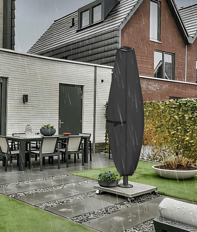 ULTCOVER Patio Parasol 600D Waterproof Clear Top Outdoor Umbrella Cover - Fits Solar Umbrella 8-11 Feet, Black - Image 8