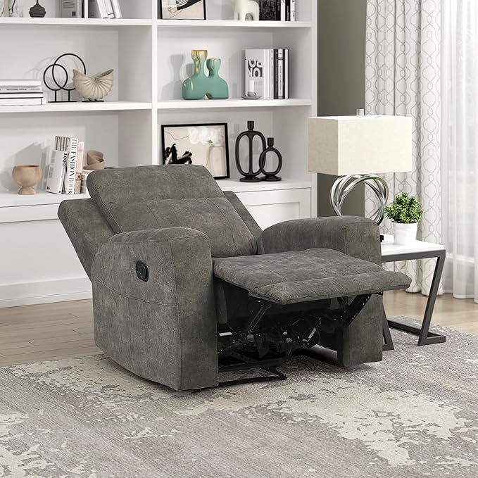 Lexicon Manual Recliner Chair, Textured Microfiber Reclining Sofa Chair, Home Theater Seating, Wall Hugger, Track Arms, Manual Recliner for Living Room/Office/Apartment, Easy Assembly, Brown