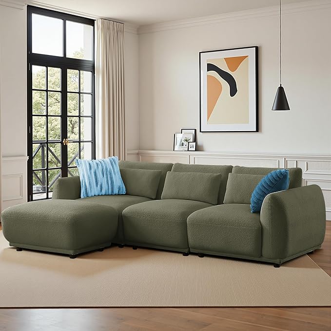 Sectional Sofa Couch, Modern U Shaped Sectional Couch with Ottoman, Modular Sectional Sofa Cloud Couches for Living Room (Green, 3 Set + 1 Ottoman)