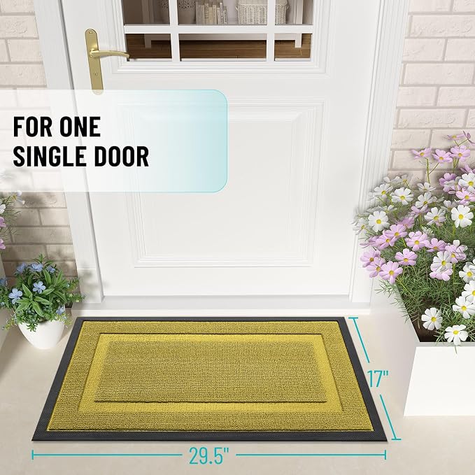OLANLY Front Door Mat Indoor Outdoor Entrance, Waterproof All-Season, All-Weather Doormat, Sturdy Natural Rubber, Low Profile, Easy Clean Patio Porch Entryway Mat, 33x21, Lime Green - Image 2