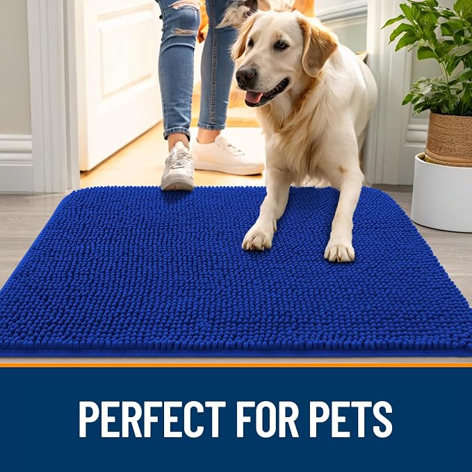 OLANLY Dog Door Mat for Muddy Paws 48x30, Absorbs Moisture and Dirt, Absorbent Non-Slip Washable Doormat, Quick Dry Chenille Mud Mat for Dogs, Entry Indoor Entryway Carpet for Inside Floor, Royal Blue - Image 6