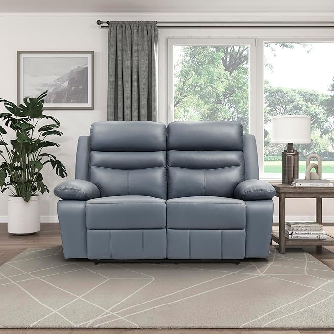 Lexicon 64" W Power Double Reclining Loveseat, with USB Charging Port, Wall Hugger Leather Match Reclining Love Seat, for Living Room, Apartment, Easy Assembly, Blue